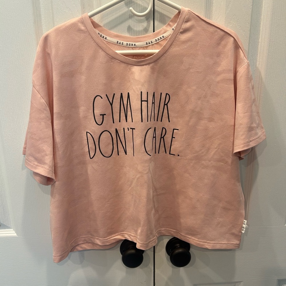 Rae Dunn Pink Graphic Tee - Gym Hair Don't Care Size XL